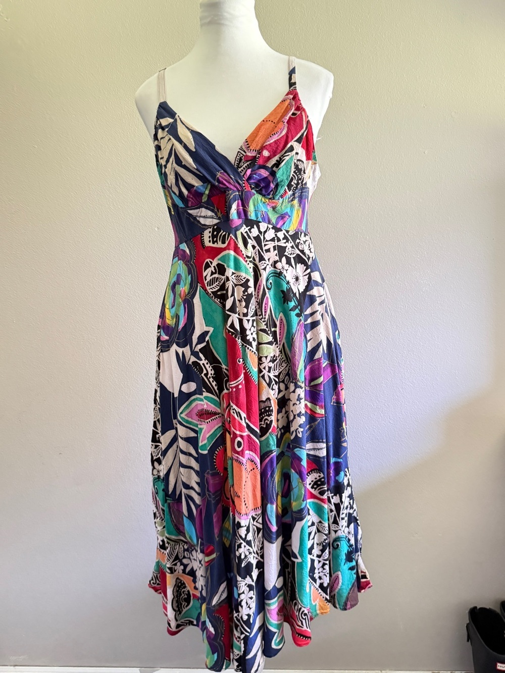 Jams World Dress Rain Rose Spaghetti Strap Midi Floral Made in Hawaii Large